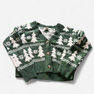 Green and White Women's Cardigan Sweater